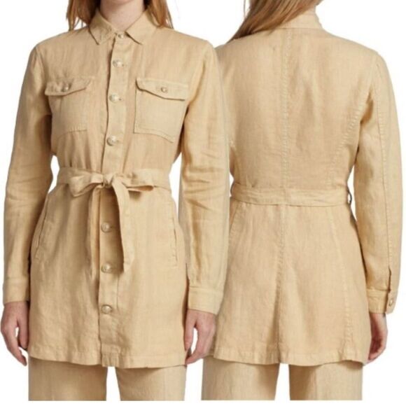 L’Agence Samantha Belted Linen Safari Jacket Coat in Sand Tan Sz L NWT $450 - Picture 1 of 9